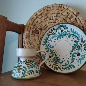 Vintage Hand painted Holt Howard Italy Avocado green plate and creamer